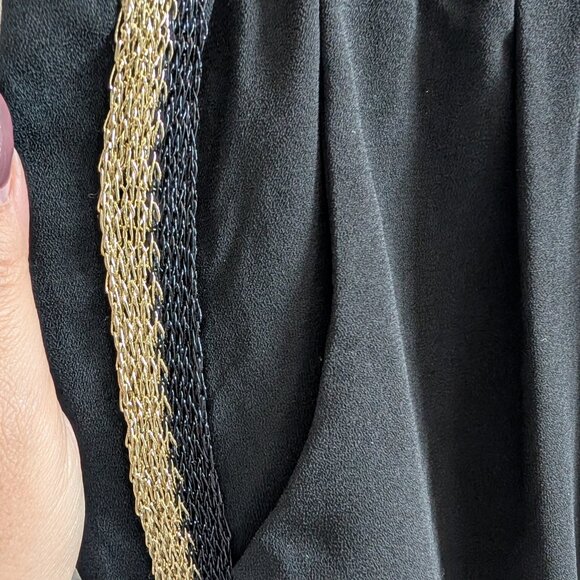 La Morena Black Pants Gold Side Stripe Detail Pull-On Waist | Size M (40) NWT - Picture 2 of 7